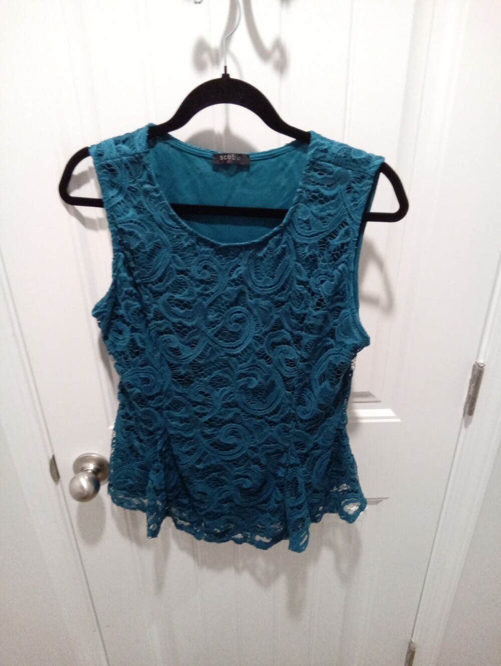 Scobe Size XL Dark Teal Lace with Lining Sleeveless Tailored Fit Peplum Blouse